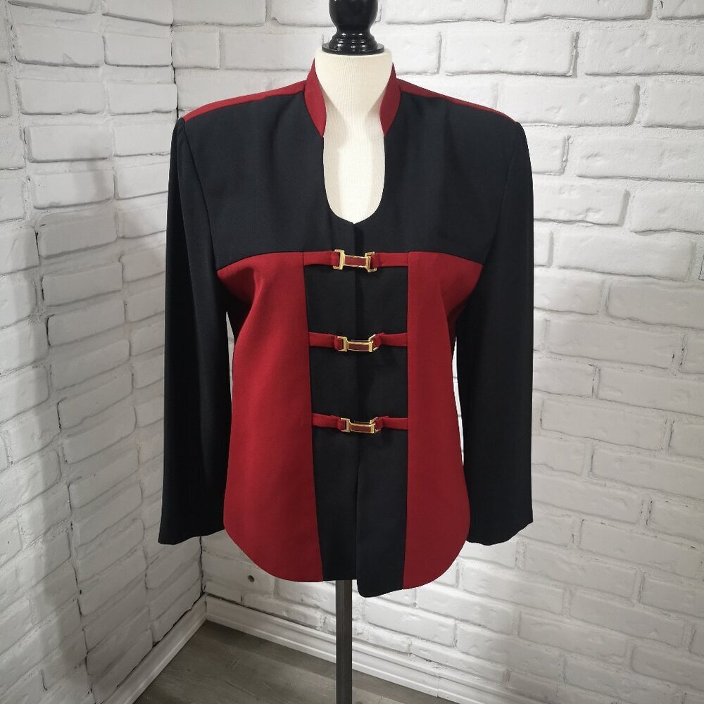 Vintage Bantry Bay by Leboff Ladies Size 12 Red & Black Tab Collar Blazer